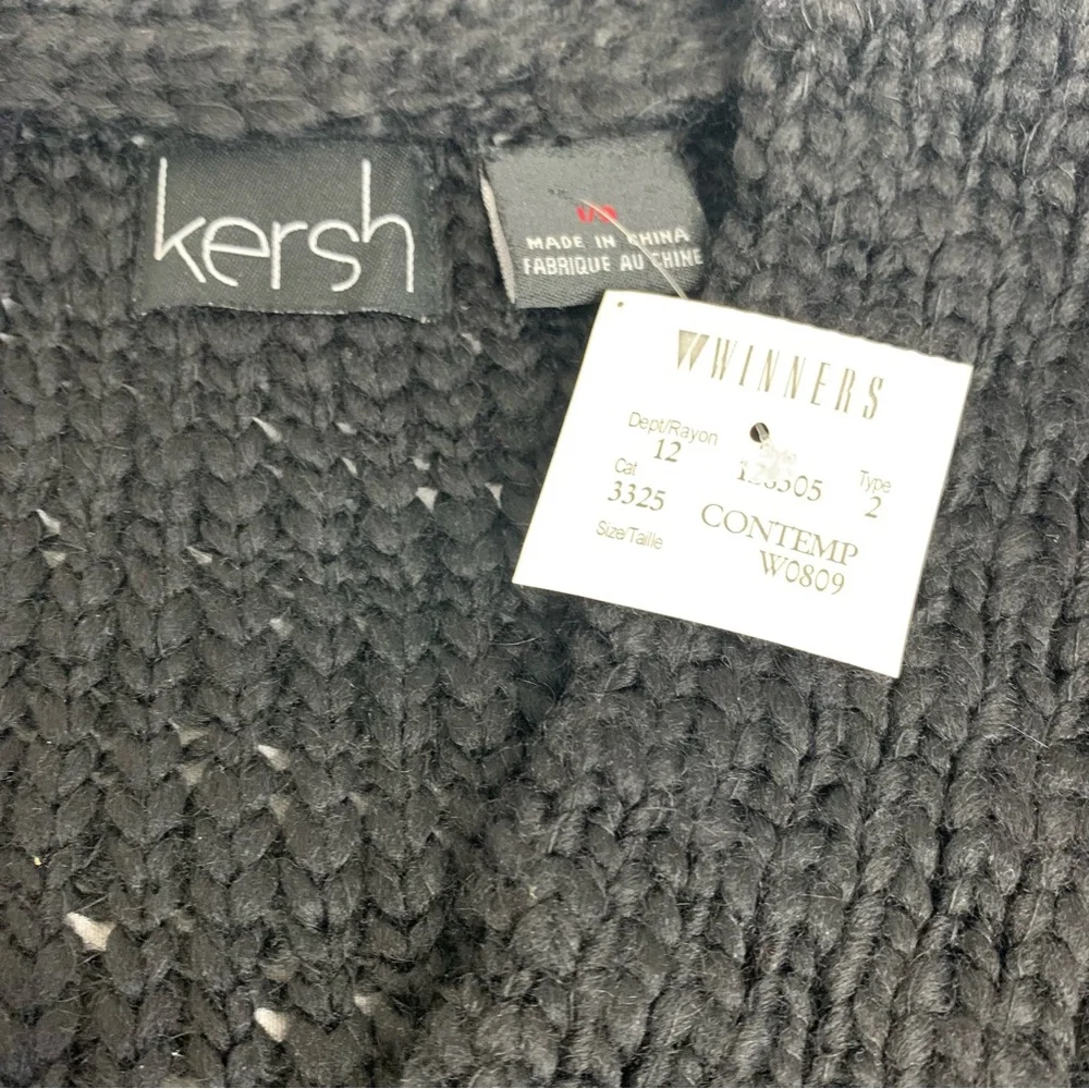 NWT Kersh Black V-Neck Chunky Knit Contemporary Cardigan Women’sSize US L - Picture 14 of 14